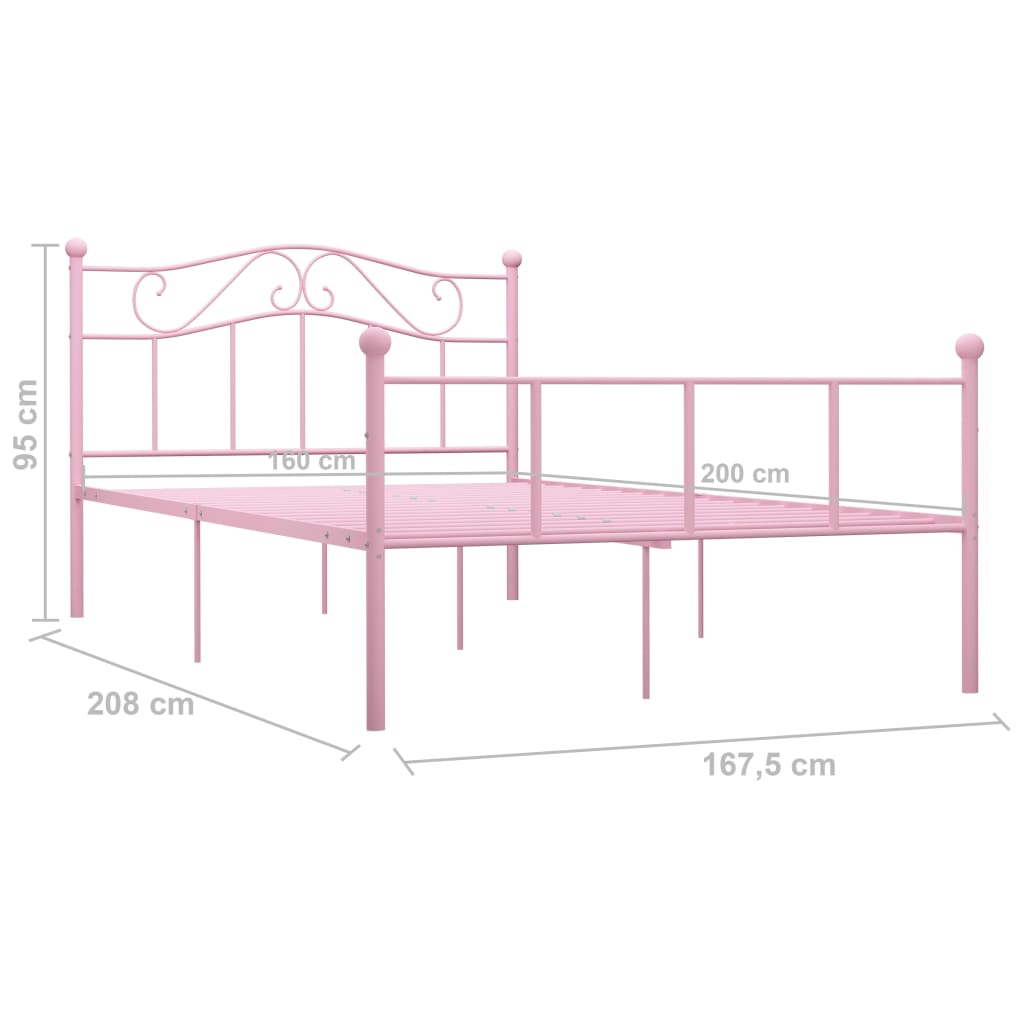 284541 vidaXL Bed Frame without Mattress Pink Metal 160x200 cm